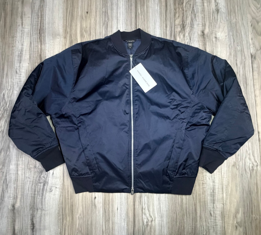 Athleta x Simone Biles Sateen Bomber Full Zip Jacket Navy Womens Medium NEW